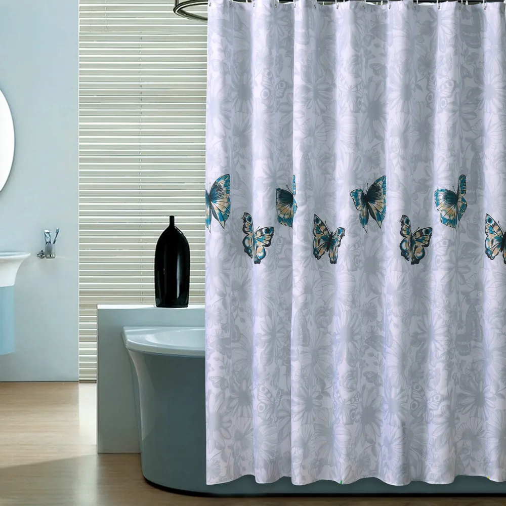 Rideau de douche Papillon Volant Épaississement Bain Imperméable Polyester Rideau Fleur Maison Hôtel Amérique Rural Décoration Style Classique