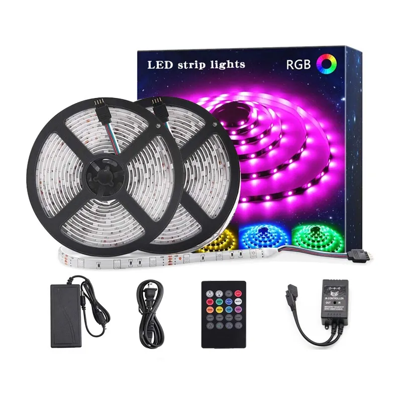 Vattentät IP65 RGB LED-remsa 60LEDS Julmusiklampor DC 12V Fjärrkontroll Strömförsörjning