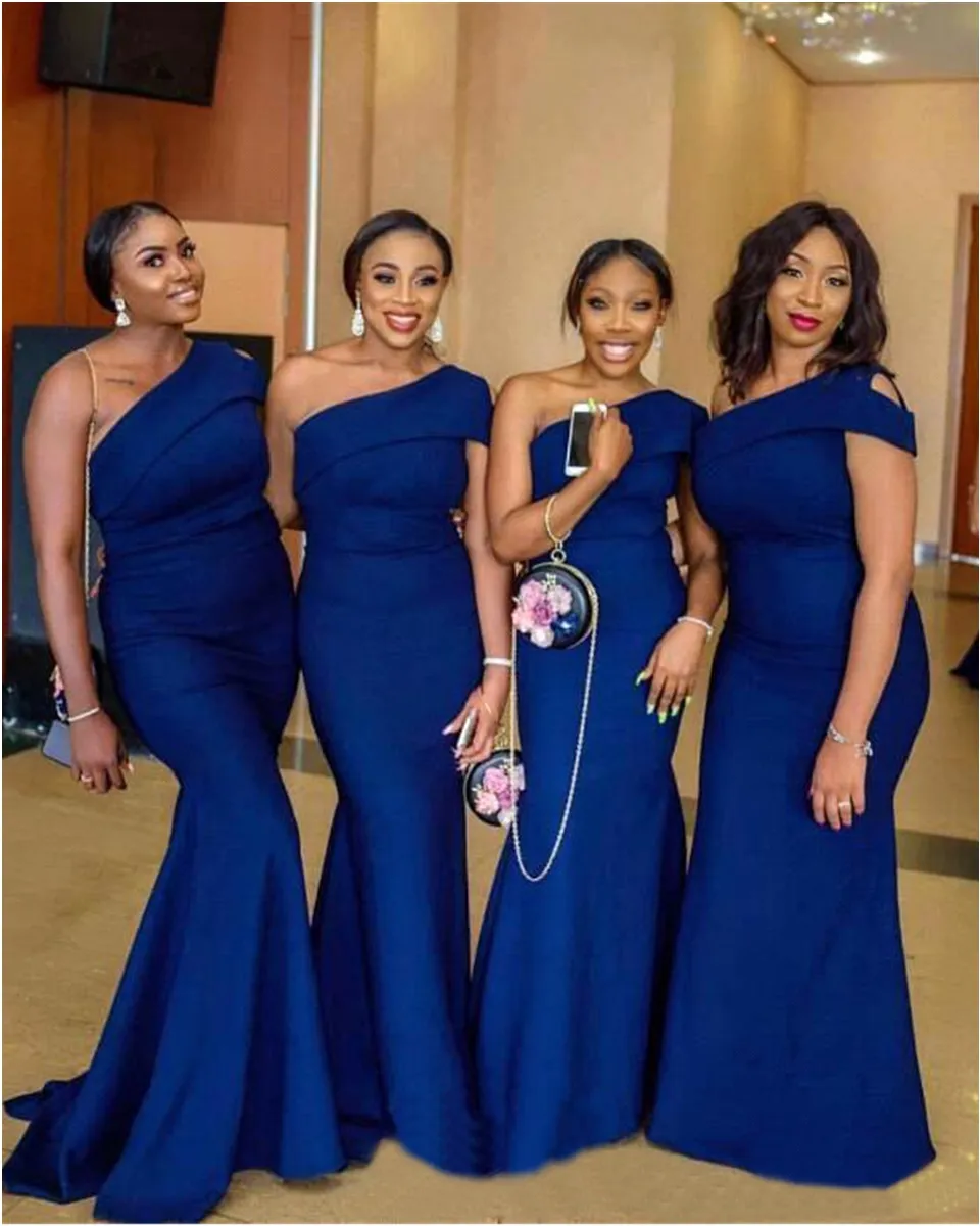 2020 Royal Blue Satin Mermaid Cobalt Blue Bridesmaid Dresses With Ons And Shoulder Ruched And Floor Length For Wedding Guests And Maid Of Honor From A beautiful dress 48.25 DHgate.Com