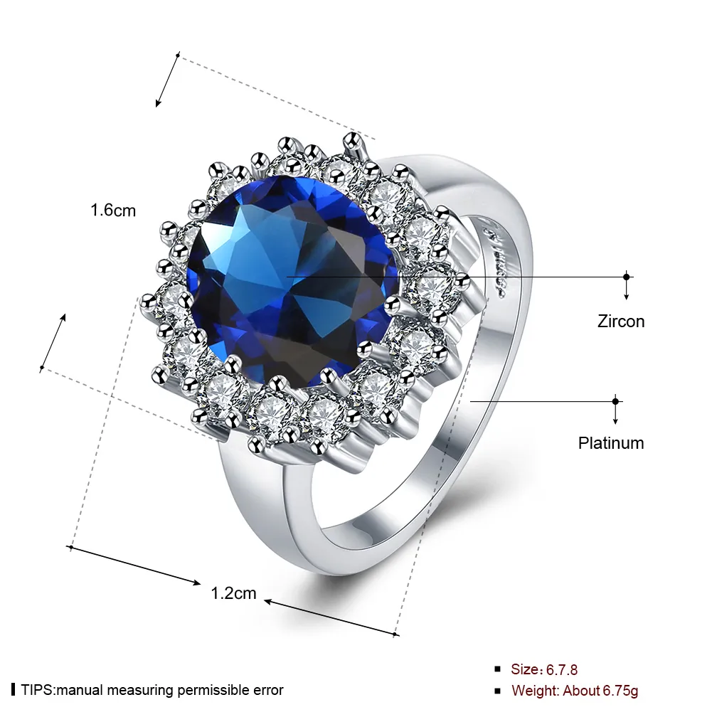 Anelli solitari romantici Imitazione placcato rodio Cerchio Mosaico Blu Zircone Anello piatto Gioielli eleganti di lusso Matrimonio Proporre
