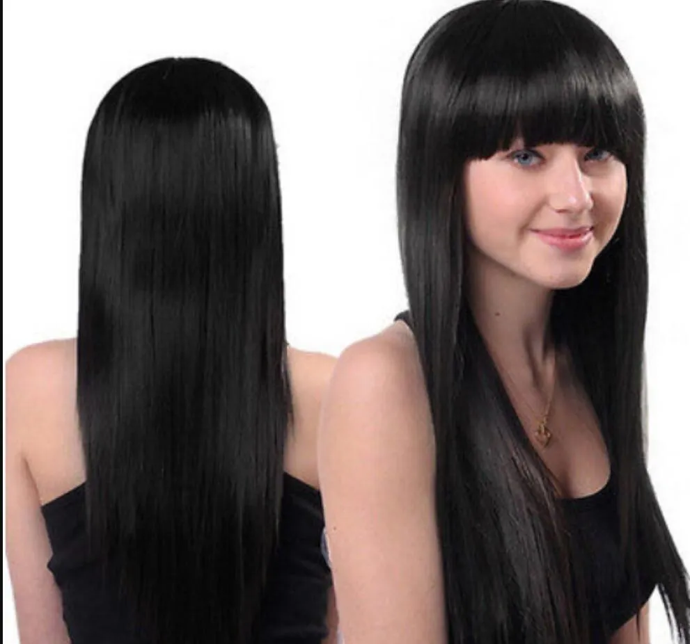 WIGFree Envio gratuito Cosplay Party Long Natural Em Linha Reta Anime Perucas Moda Full Black Hair Wig