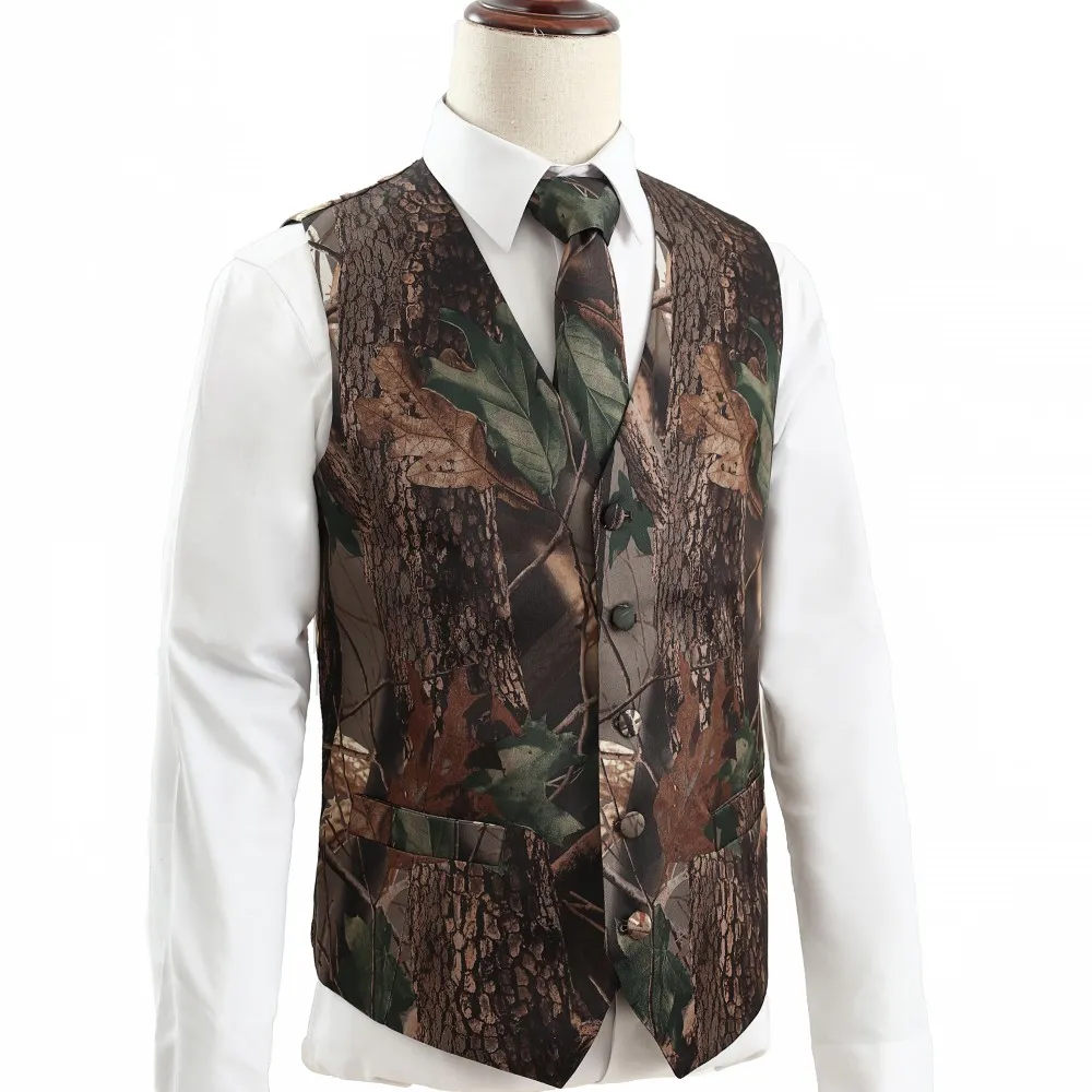 2023 Camo Men Groom Vests For Wedding Hunter Country Style Camouflage Pattern Mens Attire Vest 2 piece set Vest And Tie Custom Mad3375