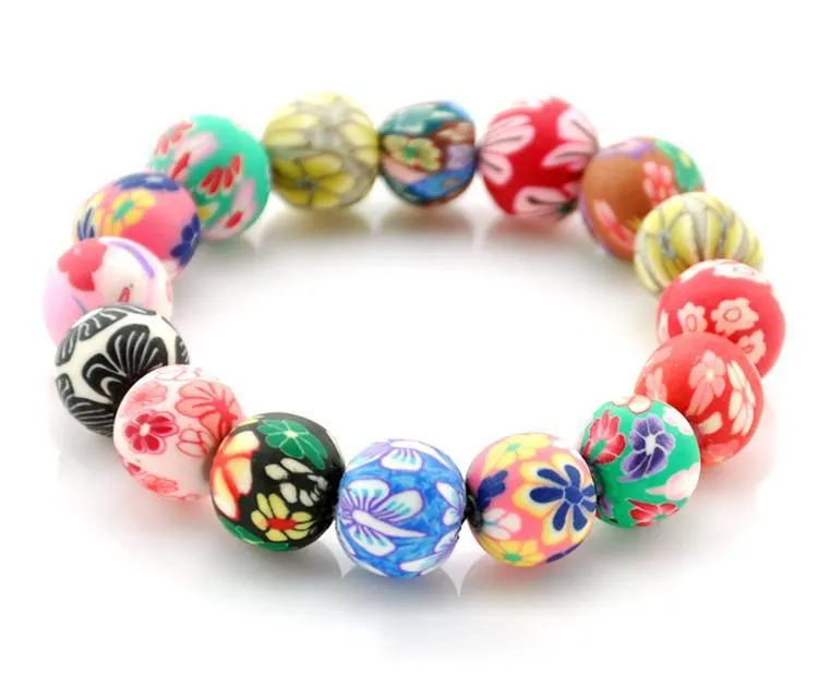 Bracelet Bangle Newly Polymer Clay Flower Colorful Round Beads Charm Bracelets