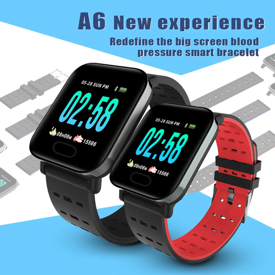 A6 Fitness Tracker Armband Smart Watch Bunter Touchscreen mit Herzfrequenz Smart Watch für Android IOS-Handys ID115 B57 mit Box