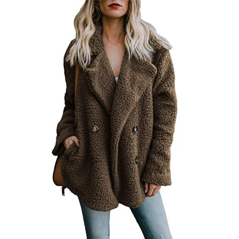2019 designer coat American autumn and winter popular Plush sweater with plush and thickened double breasted lamb coat female WGWY191