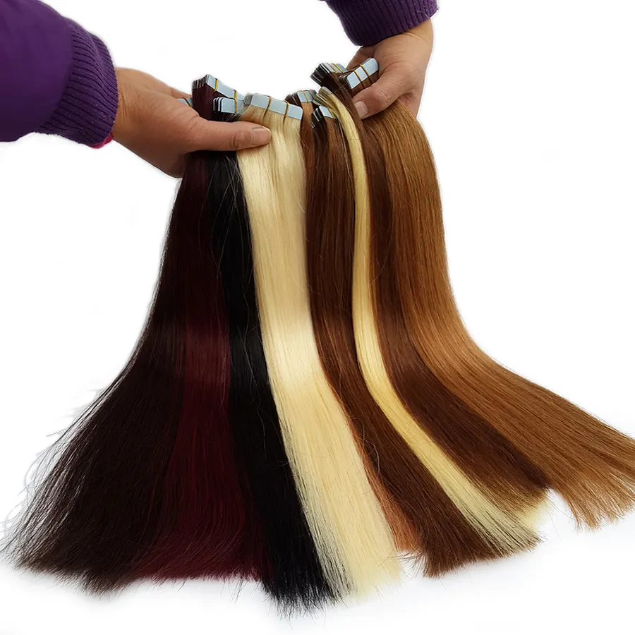 Fita Remy em Extensões Cabelo Humano Cutícula Cutícula Sem Emenda Fita Reta Extensões de Cabelo Humano 100G 40 pcs / Pac Medium Brown