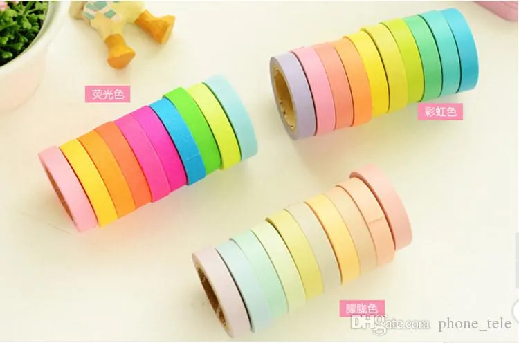 10st / box Rainbow Solid Färg Japansk maskering Washi Sticky Pappersband Klistertryck DIY Scrapbooking Deco Washi Tape Lot