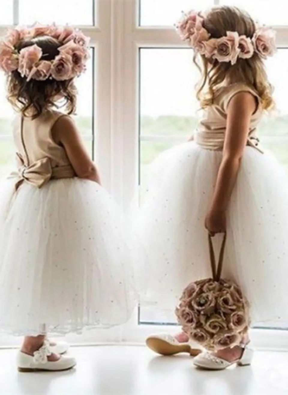 Aangepaste vloer lengte tule mouwloze pluizige bloem meisje jurken voor bruiloft meisjes formele brithday gown afstuderen jurken