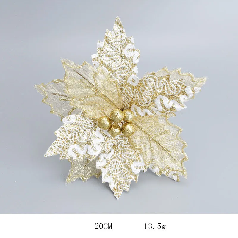 Decorazioni natalizie 5 pz / lotto 2021 22 cm Glitter Poinsettia Fiori artificiali Ornamento per alberi Merry Party Supplies1245P