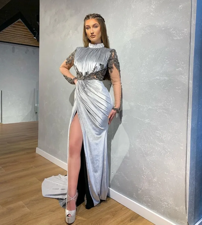 2020 Vestidos De Baile De Moda De Cuello Alto De Manga Larga De