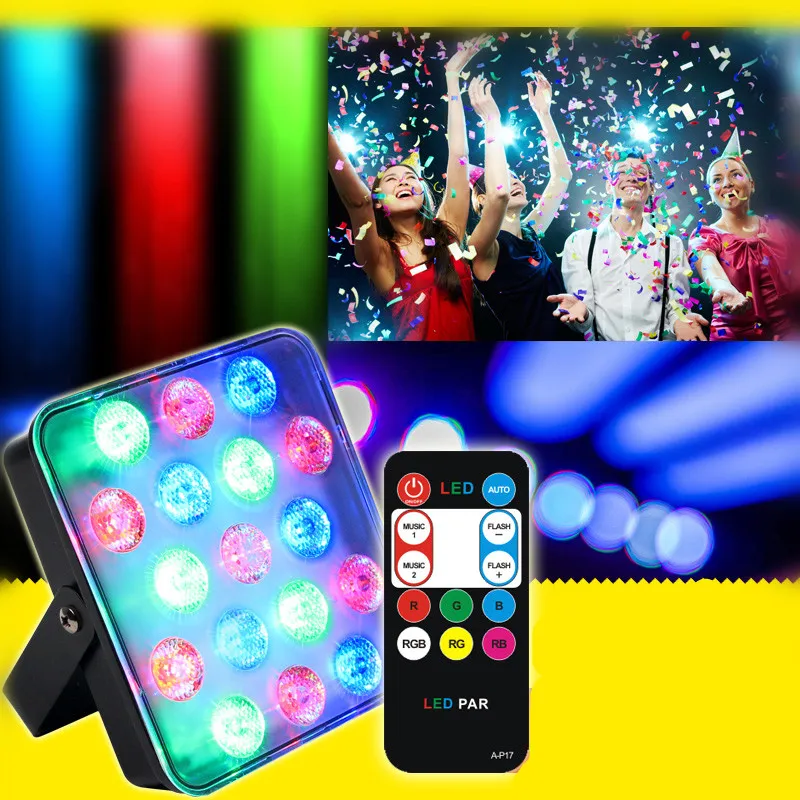 17 LED-Par-Lichter mit Fernbedienung, RGB-Vollfarb-LED-Bühnenbeleuchtung, KTV, Hochzeit, Weihnachten, Urlaub, DJ, Disco, Party, Projektorlampe