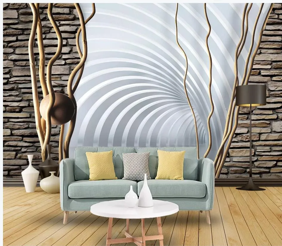 Yaratıcı sanat ağaç dalı taş duvar uzay tv arka plan duvar modern oturma odası duvar kağıtları