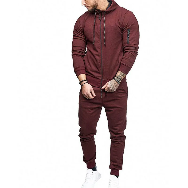 Mjartoria 2019 Mens Lange Mouwen Gyms Trainingspakken Winter Casual Hoodies Rits Slim Fit Tops en Taille Taille Losse Broek