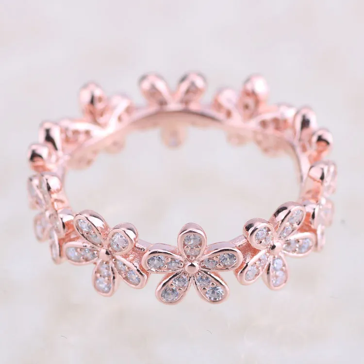 Großhandels-Roségold-Gänseblümchen-Blumenringe, originales Silber, passend für Pandora-Stilschmuck 180934CZ H8ale H8