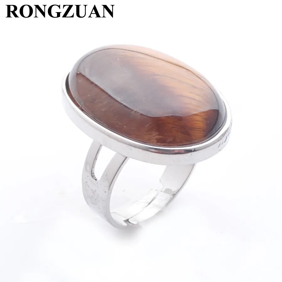 Natural Stone Rings for Women Oval Tiger's Eye Bead Adjustable Party Rings Resizable Fashion Jewelry Silver Color DX3071