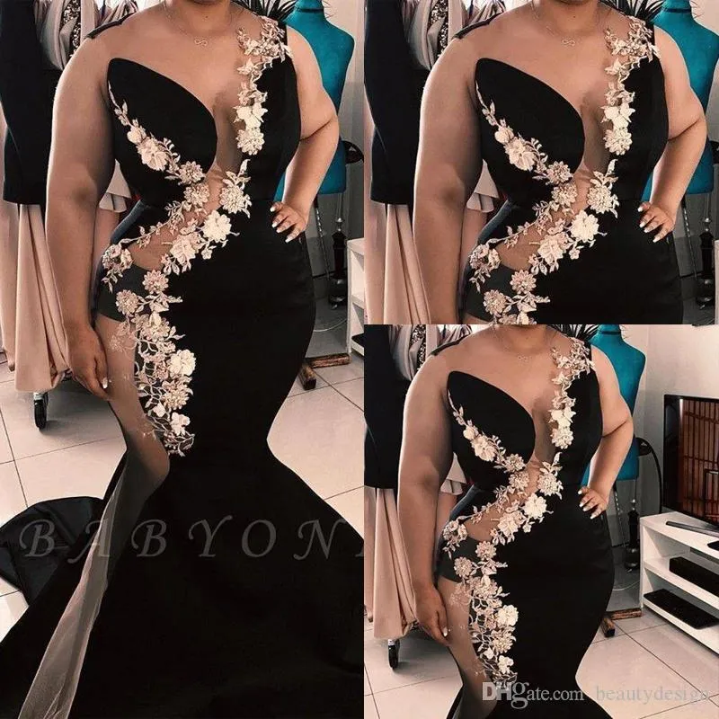 Plus Size Formalny Wieczór Długa Suknia Mermaid Aplikacje O Neck Abaya Dubai Formalna impreza Wiele Celebrity Satin Prom Dresses Suknie