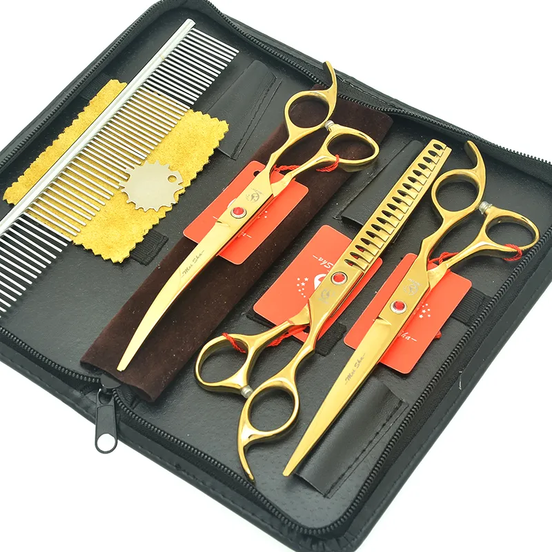 Meisha 7.0" High Quality Pet Hair Trimming Tools Set Fish Bone Thinning Scissors Dogs Curved Cutting Shears Pet Supplies HB0220