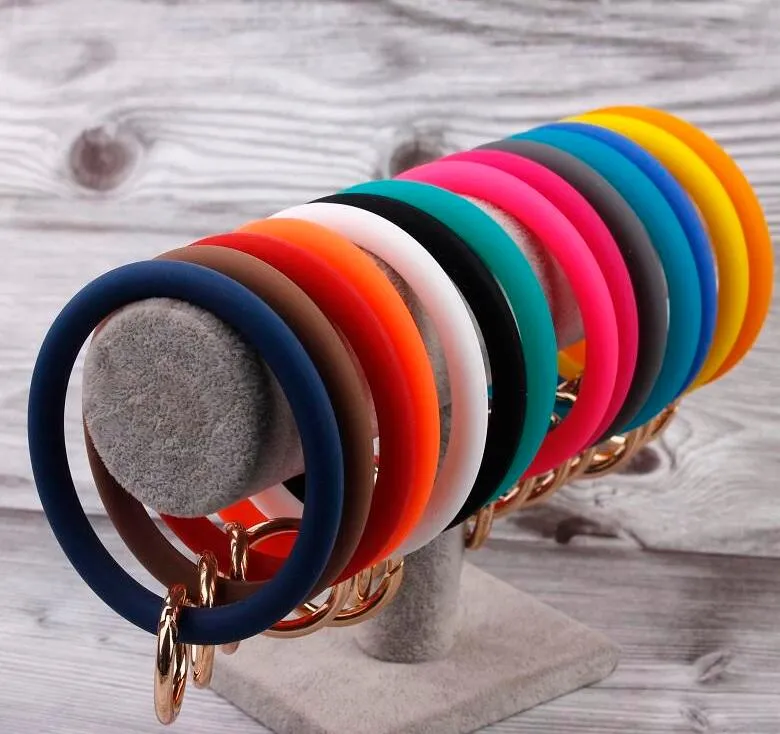 New Silicone Solid Color O Keychain Wristlet Circle Cute Key Ring Wrist Strap Keychain Wholesale For Women Girls