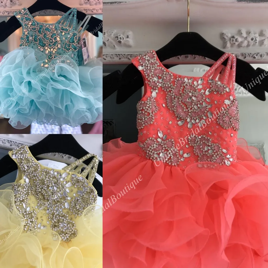 Liten Miss Pageant Klänning För Baby Tjej Spädbarn Toddler 2022 Straps Unika Ruffles Cupcake Kids Pageant Dance Party Prom Chowns Coral Mynt