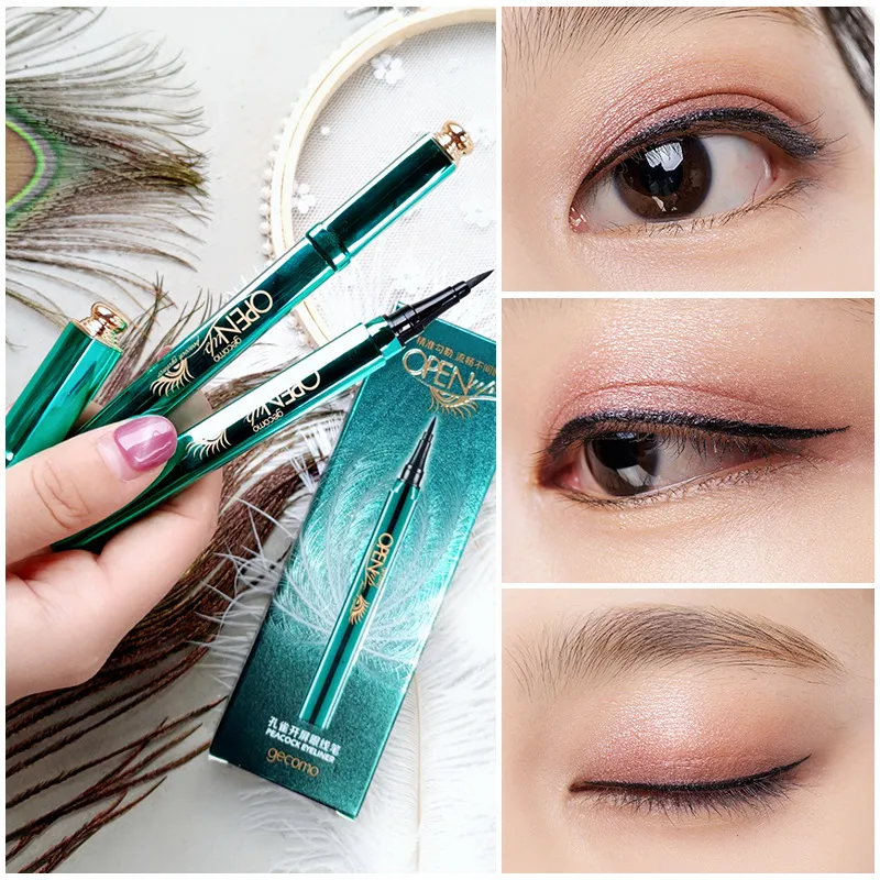 Peacock Eyeliner Pen Black Liquid Eyeliner Pencil Long lasting Waterproof Eye Liner Makeup Beauty Cosmetic Tools Gecomo Peacock Open