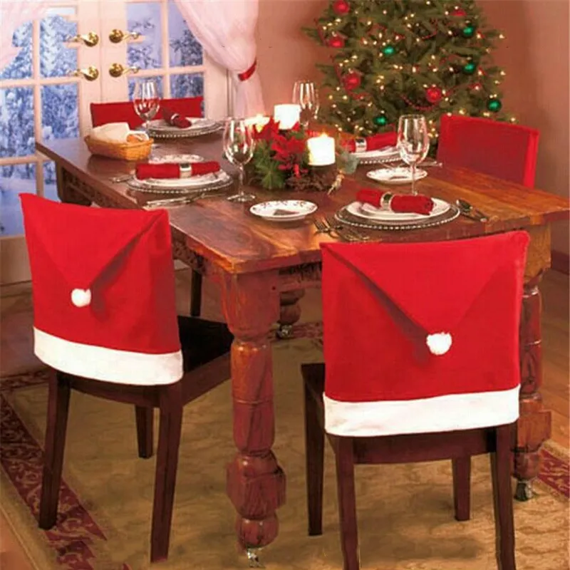 Christmas Chair Cover Santa Clause Red Hat Chair Back Covers Dinner Chair Cap Xmas Chairs Cover Home Christmas Party Decoration DBC VT0531