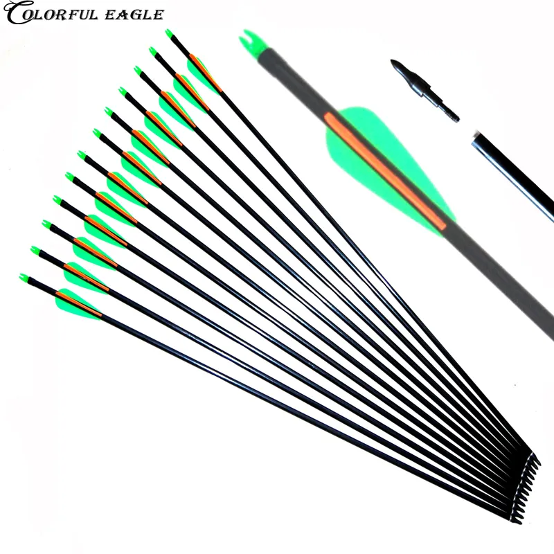 12 sztuk, 31.5inch-28inch Spine 500, Blue White Target Practice Point Archery Strzałki z włókna szklanego do polowania Związek Recurve Bow