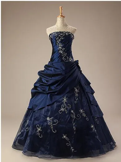 Royal Blue Vintage Embroidered A Line Wedding With Taffeta And Non ...