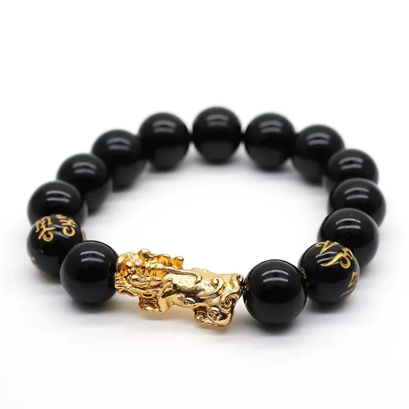 Imitatie zwarte agaat kralen strengen voor vrouwen en mannen armband goud mythisch wild dier boeddhisme 20pcs / lot