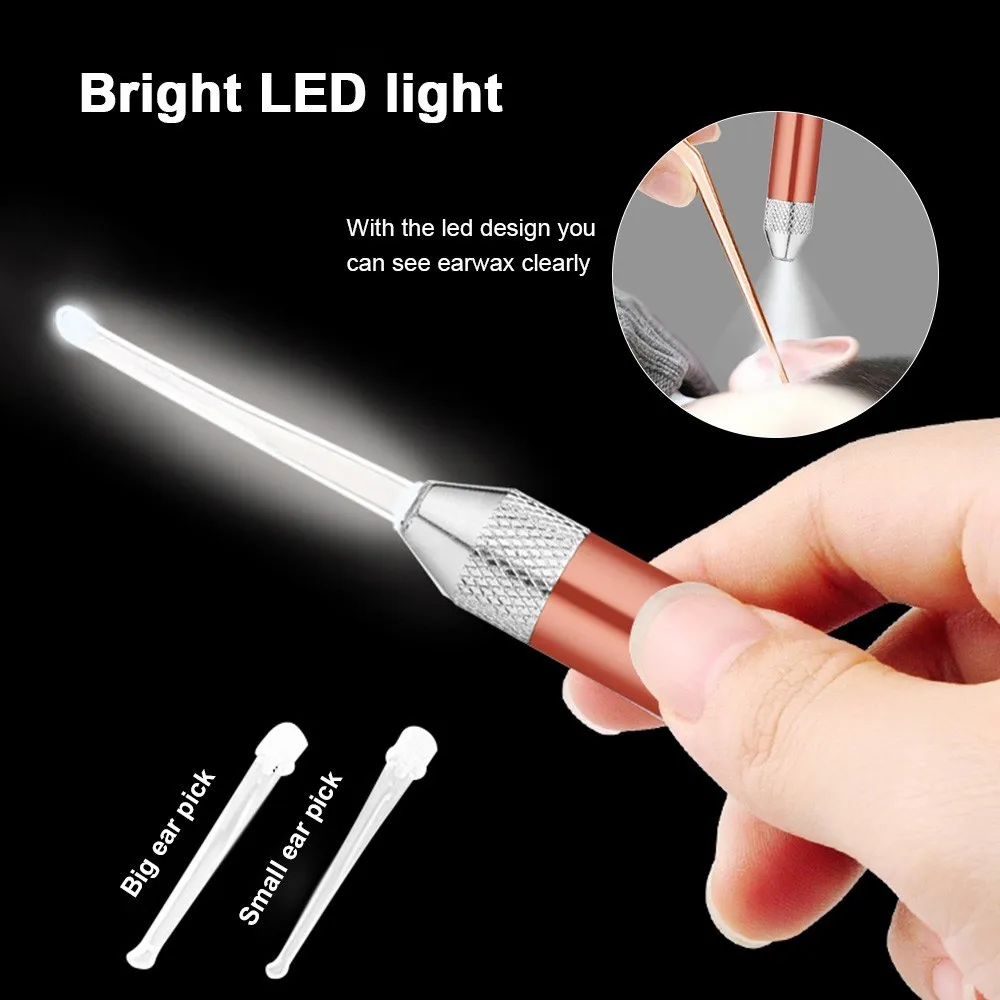 3 pcs/lot Earpick enlèvement de cire d'oreille lumière LED cérumen oreille Pick cuillère Curette pour bébé adultes oreille nettoyage soins outils