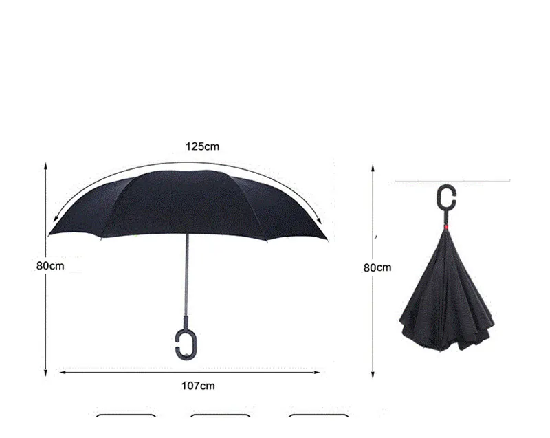 Double Layer Inverted Windproof Folding Umbrella with C Handle UV Protection Big Straight Reverse Umbrellas for Car Rain Outdoor
