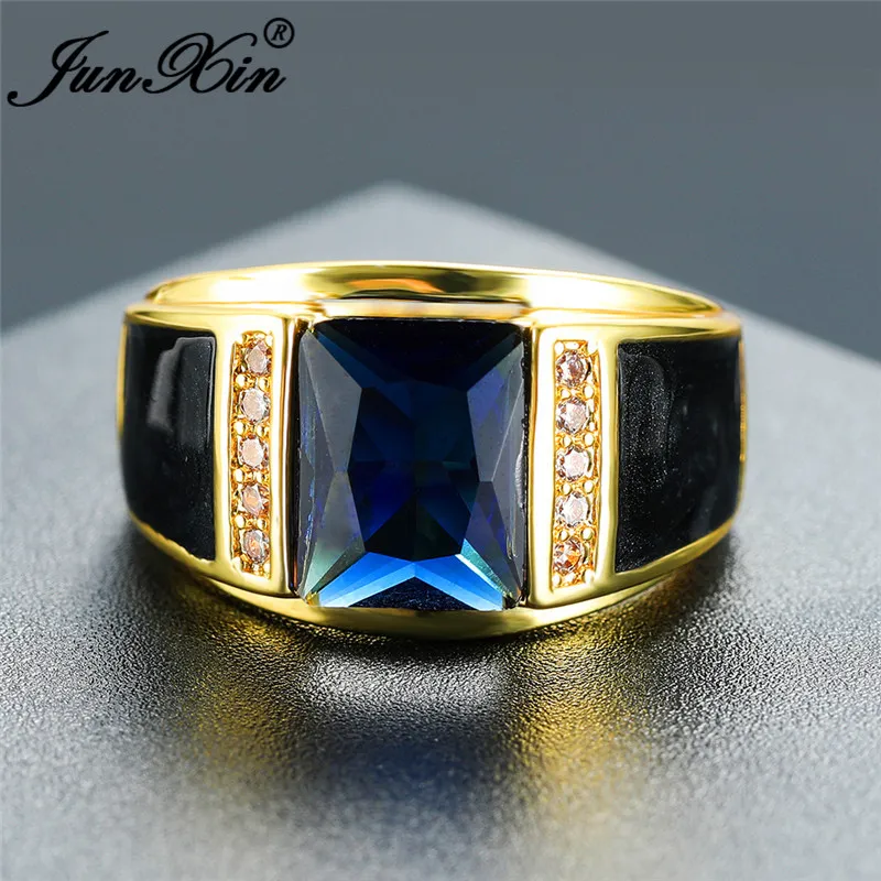 Luxo masculino geométrico azul anéis de casamento de pedra para homens mulheres amarelas anel de ouro anel de noivado vintage zircon homens festa jóias