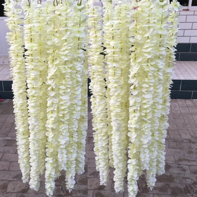 1 Meter Elegante hängend Orchid Kunstseide-Blumen-Rebe-Weiß Wisteria Garland-Verzierung für Festival Hochzeit Garten Dekoration Gefälschte Pflanzen