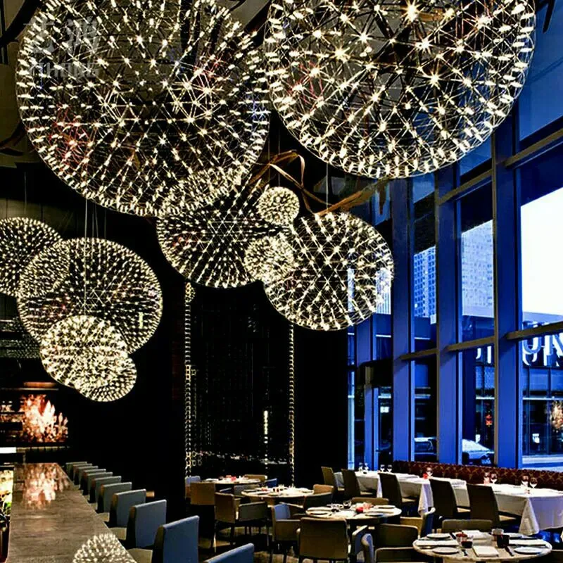 Spark Ball Edelstahl LED Kronleuchter moderne minimalistische leuchtende Sternenrestaurant Stern Sparkle Ball Kronleuchter runde Lampe