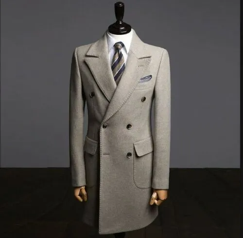 Abiti da sposa da uomo in stile britannico di lusso grigio, abiti da sposo, blazer, soprabito, trench lungo, giacca in misto lana, solo un pezzo