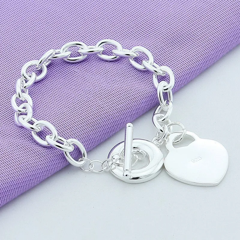 925刻印されたブランドデザイナーの女性用ブレスレットT O Heart Clasp Sterling Silver Girls Lady Charms Jewelry Fashion Linkチェーンバングル