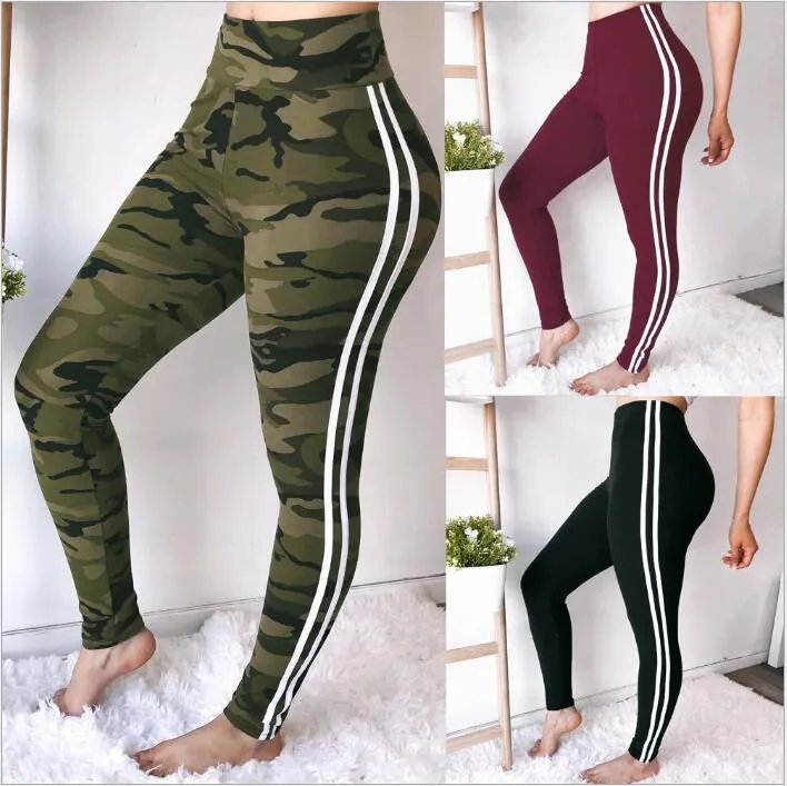 Leggings Kvinnor Sport Yoga Jeggings Camo Skinny Print Foot Byxor Joggare Striped Camouflage Tights Sommar Slim Pencil Byxor Byxor B4696