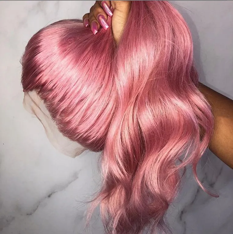 Braziliaanse maagdelijk menselijk haarpruiken 13x4 roze kleur gebleekte knopen natuurlijke haarlijn kanten voorkant met babyhaar