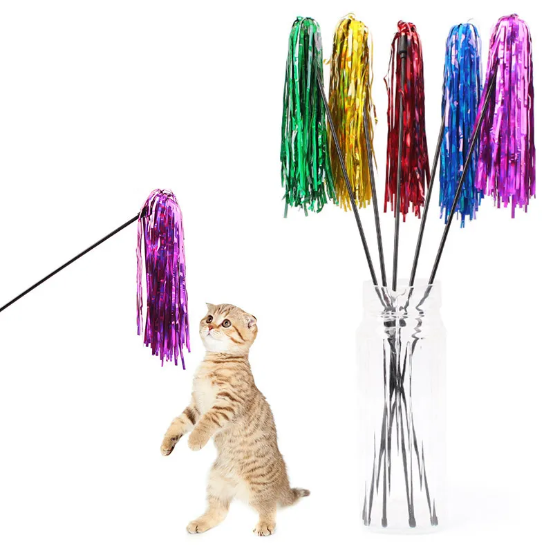 5pcs/lot Colorful Ribbon Cat Toy Wand Funny Kitten Teaser Toys 50cm Long Plastic Stick Pet Cats Toys For Interactive Play Random