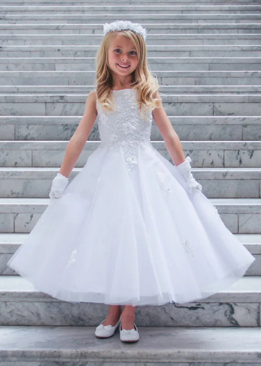 2019 High Quality Lovely White First Holy Communion Dresses Bateau Neckling Organza Lace