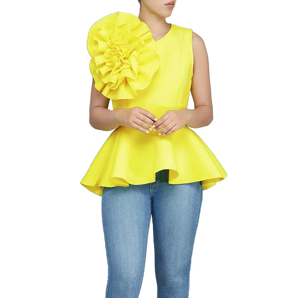 2018 kvinnor mode sommar o-nacke ärmlös ruffles flouncing asymmetric hm slim toppar blouse j190618