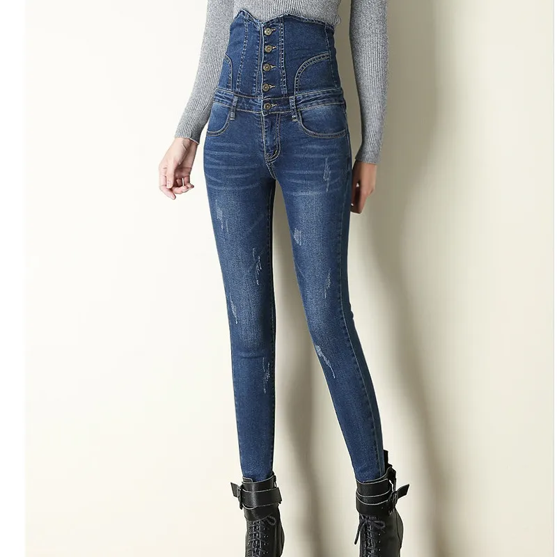Women's Jeans Super High Waist For Women Push Up Plus Size Black Skinny  Woman Buttons Long Elastic Denim Pencil Pants Work