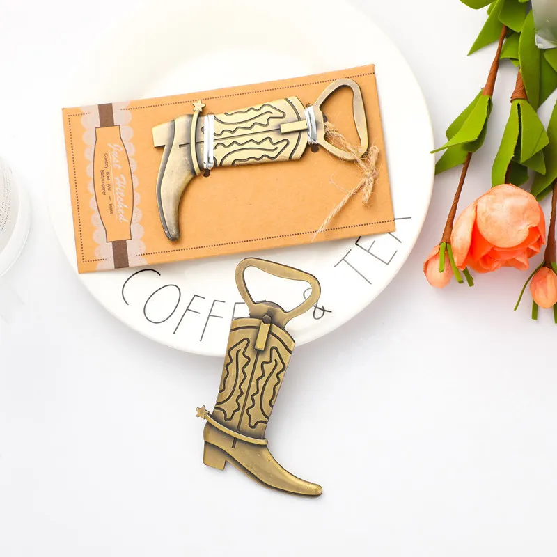 Creative Alloy Cowboy Boot Bottle Opener Antik Brass Ölöppnare Bröllopsgåvor Favoriter för gäster WB1016