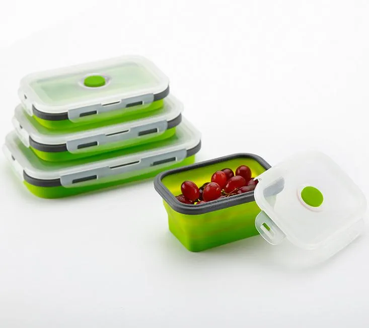 Siliconen Lunchbox Draagbare Kom Kleurrijke Vouwen Voedsel Container Lunchbox 350 / 500/800 / 1200ml Eco-vriendelijke SN1765