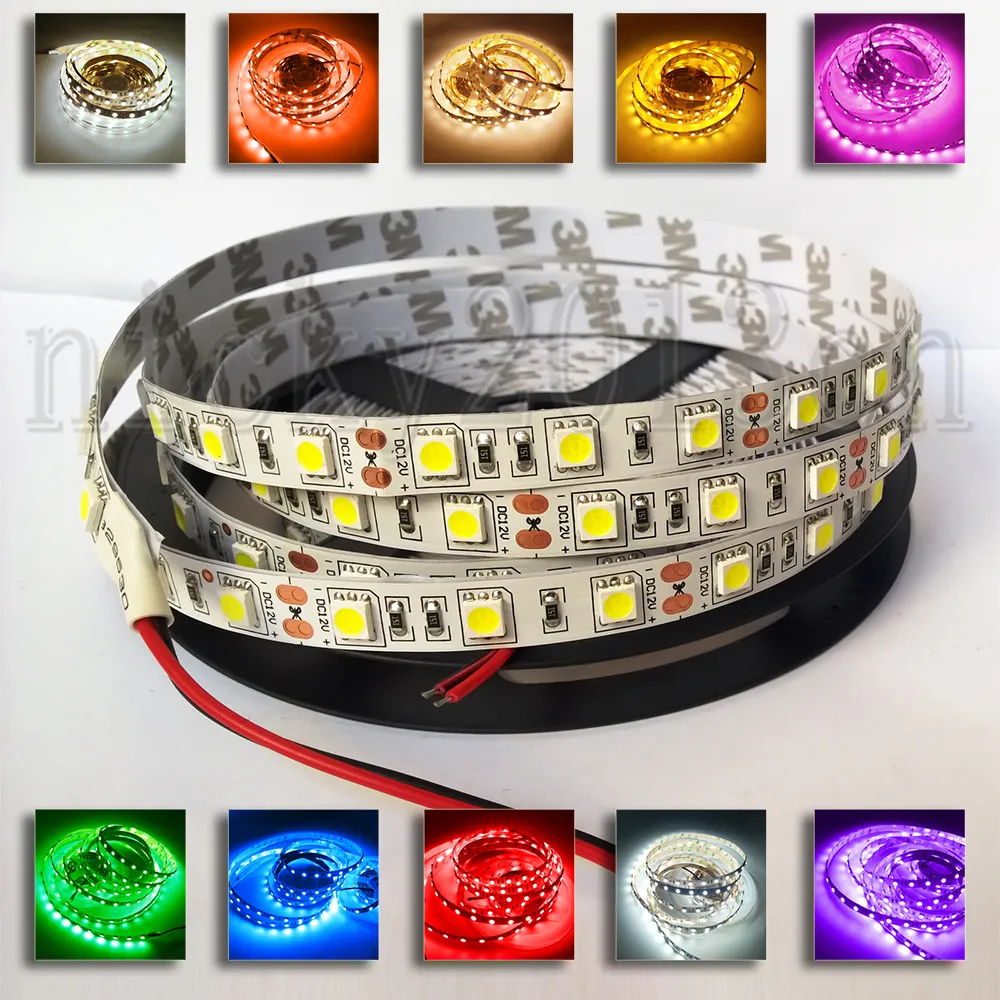 12V/24V 5050 LED Flexibel Strip Light Tape Rep Band String IP20 Icke vattentät 60LEDs/m Dubbellagers PCB för skåp Kök Celling Belysning