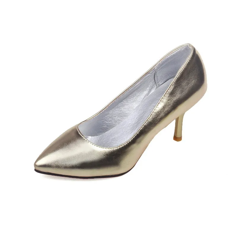 Hot Sale-Plus Size 34-45 Mode Shiny Metallic PU Lederen Kwaliteit Ondiepe Vrouwen Schoenen Lente / Herfst Puntschoen Party Schoenen voor Dames