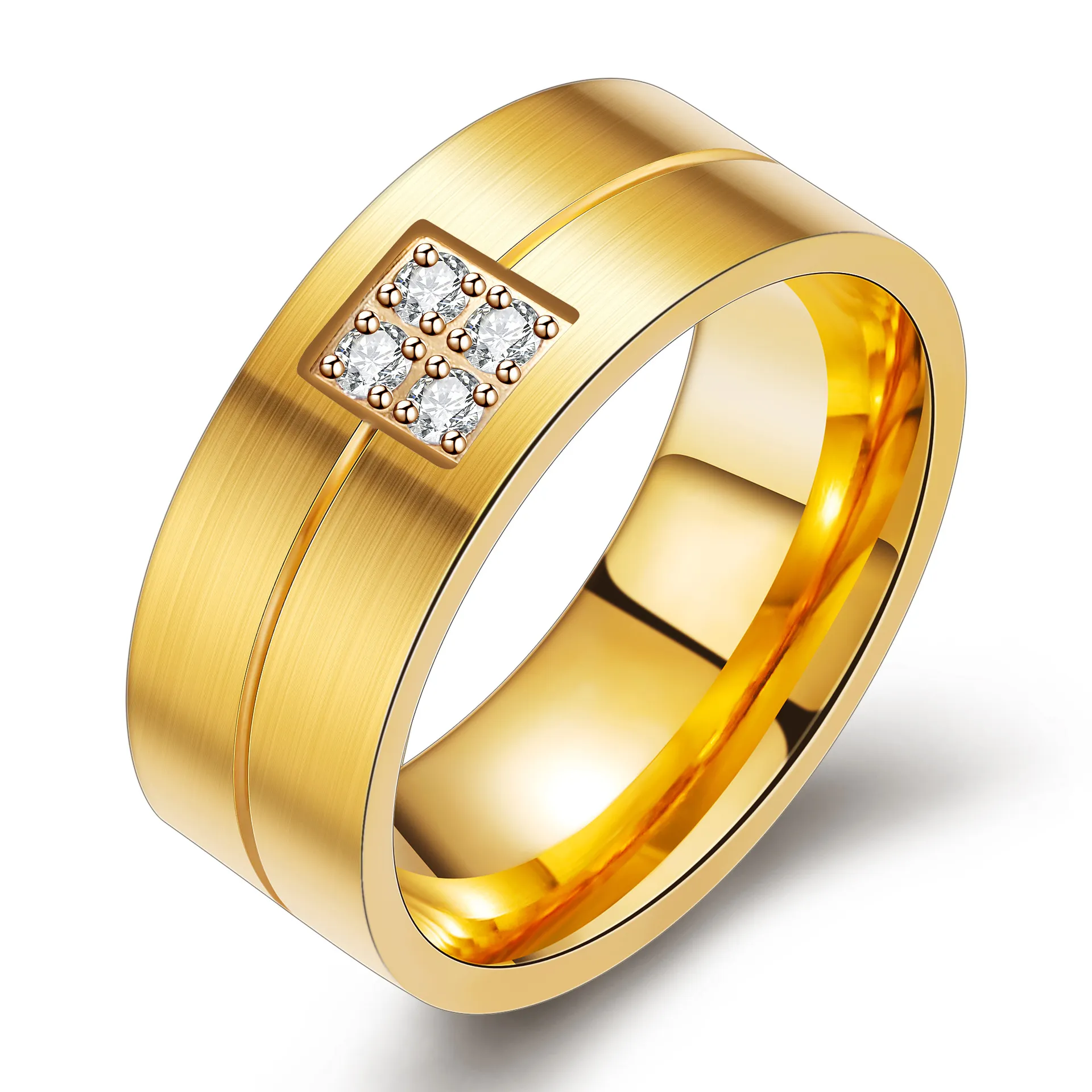 Nowy spersonalizowany złoty tytanowa stal nierdzewna sześcienna cyrkonia Zestaw Pierścień Zestaw Pierścień Wedding Miłośnicy Biżuteria
