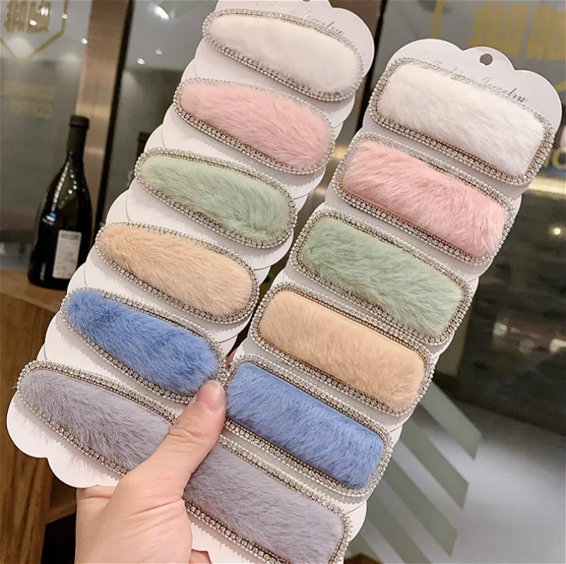 Européenne USA Vente Chaude De Luxe Designer Tissu En Peluche Pinces À Cheveux Goutte D'eau Rectangle Forme Épingles À Cheveux pour Femmes Filles