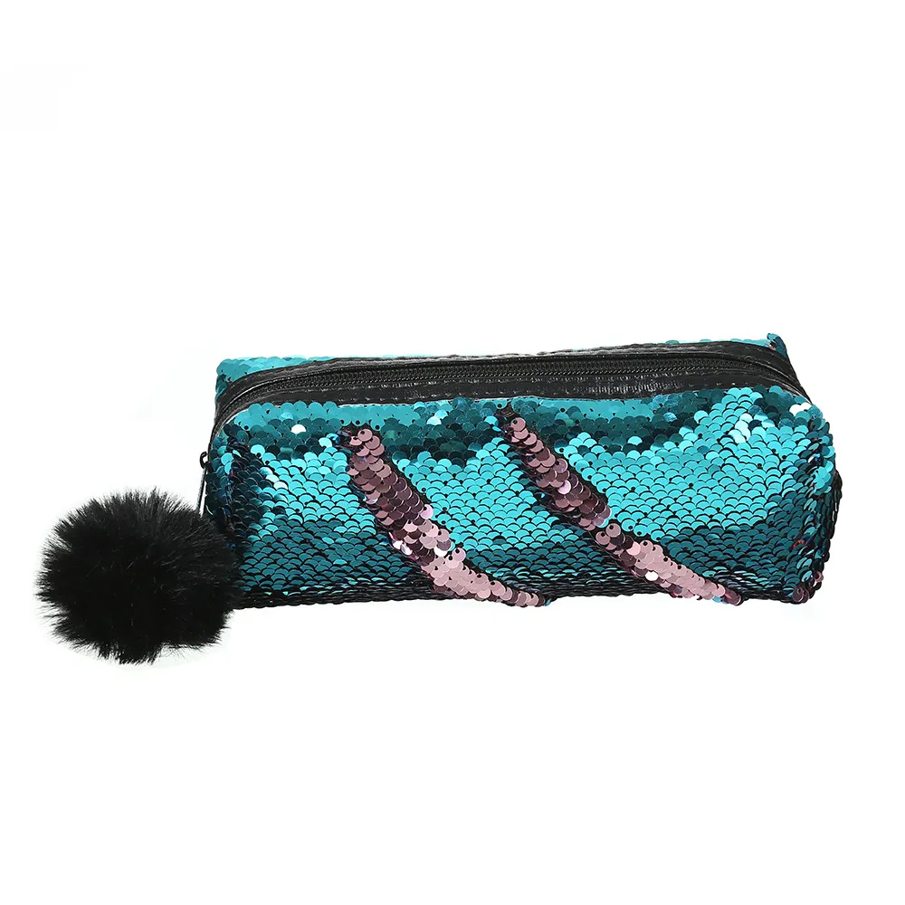 Borsa per cosmetici da 50 pezzi Borsa per trucco a sirena da donna con sfera Glitter reversibile con paillettes Borse portaoggetti per matite