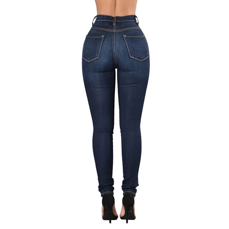 Moda de Cintura Alta Mulheres Skinny Denim Calças Buracos Calças Lápis Calças Casuais Calças de Verão Outono Senhoras Jeans Slim //