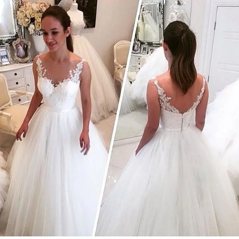 Elegant White Ivory Sheer Wedding Dresses 2019 Open Back Vestido De